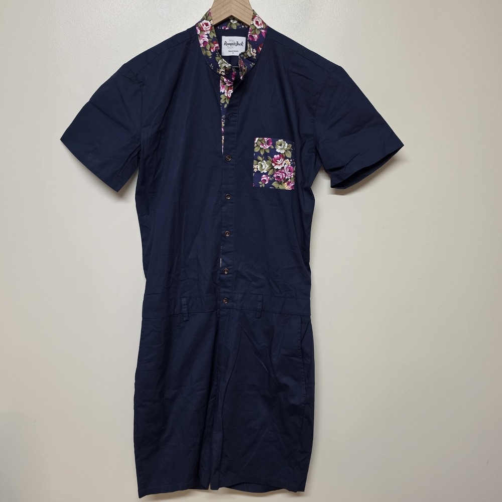 Romper‎ Jack Navy Rose Romper Jumpsuit Mens Small Shorts One Piece button